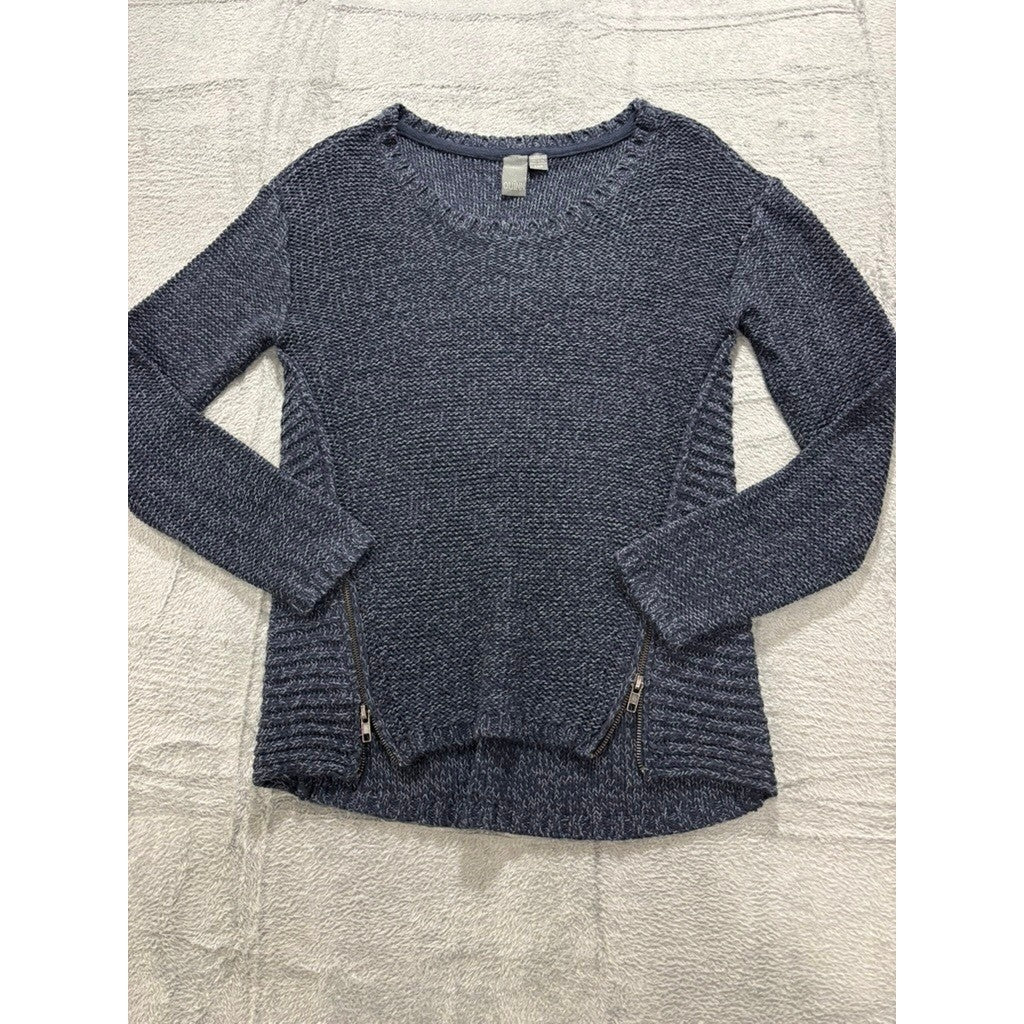 Quinn Sweater Womens Small Gray Knit Side Zip Detail Casual Long Sleeve Top