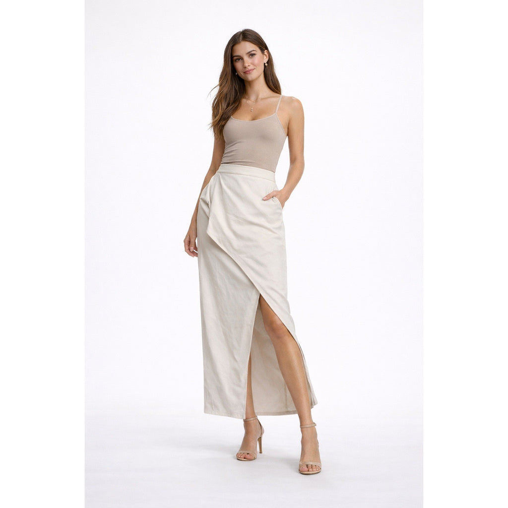 SHEIN x Rosalinda Cannavò Cream Asymmetrical Midi Skirt Womens 3XLv