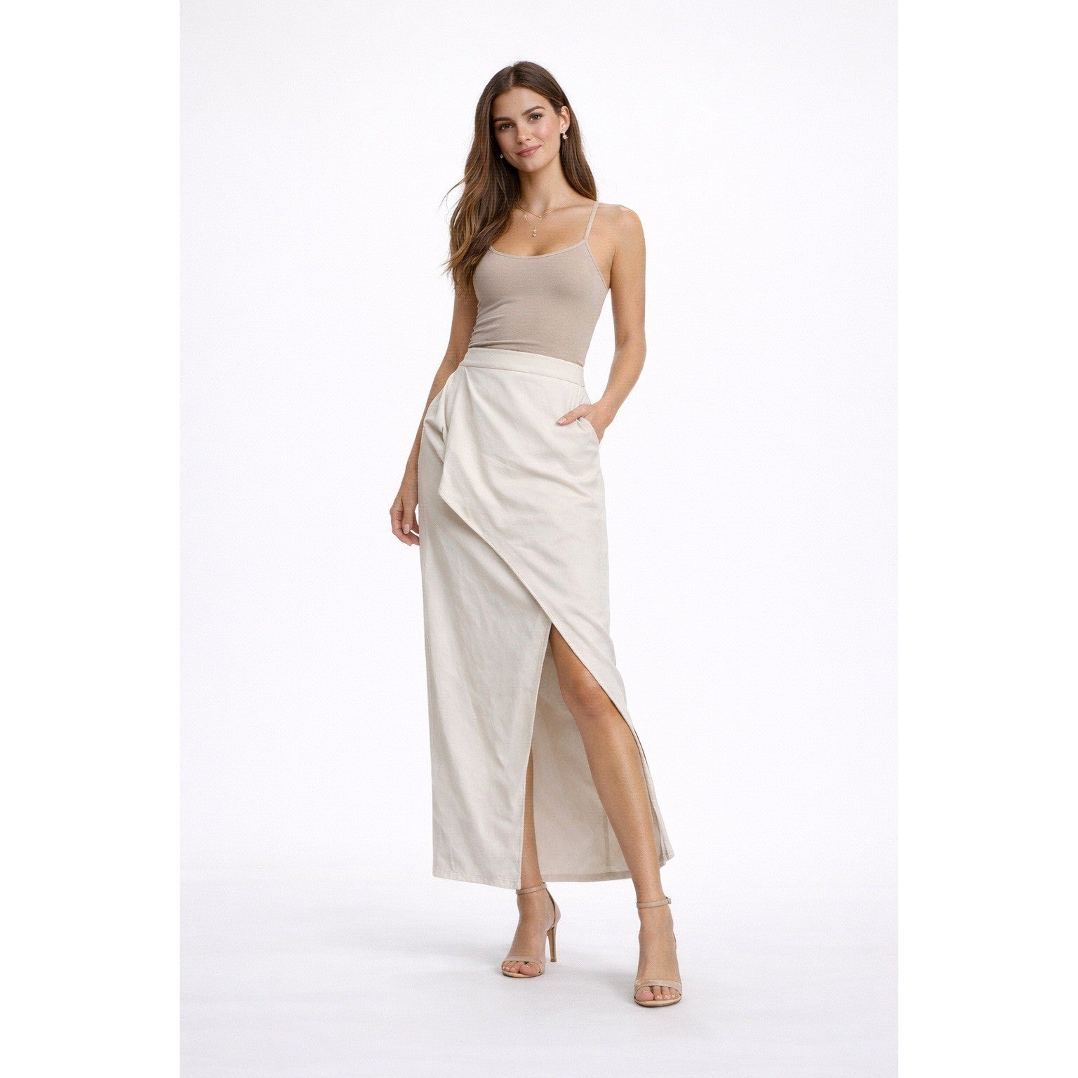 SHEIN x Rosalinda Cannavò Cream Asymmetrical Midi Skirt Womens 3XLv