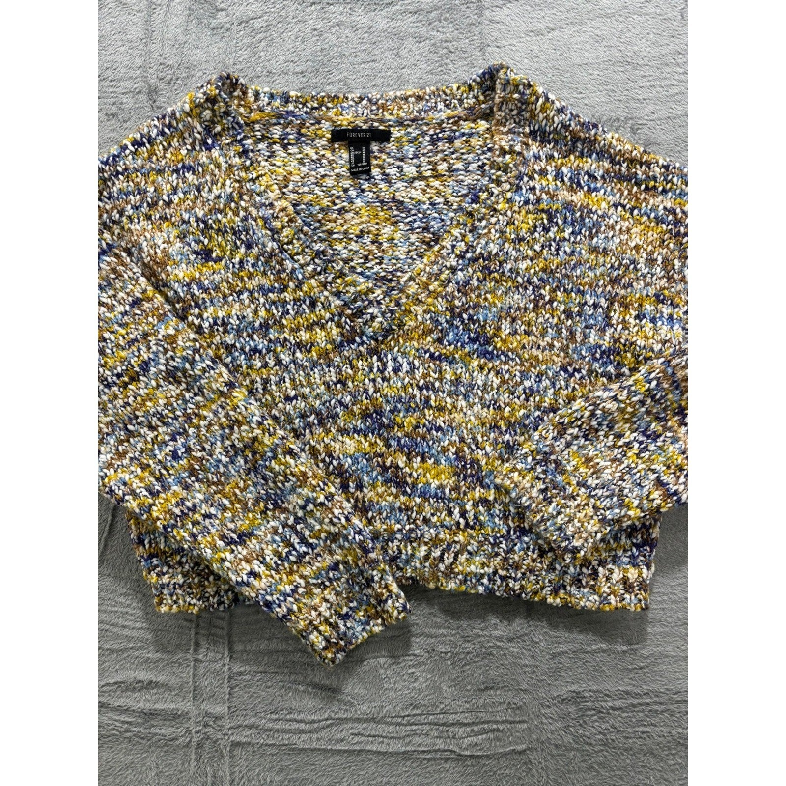 Forever 21 Marled Knit Sweater Womens Medium Multicolor Chunky V-Neck