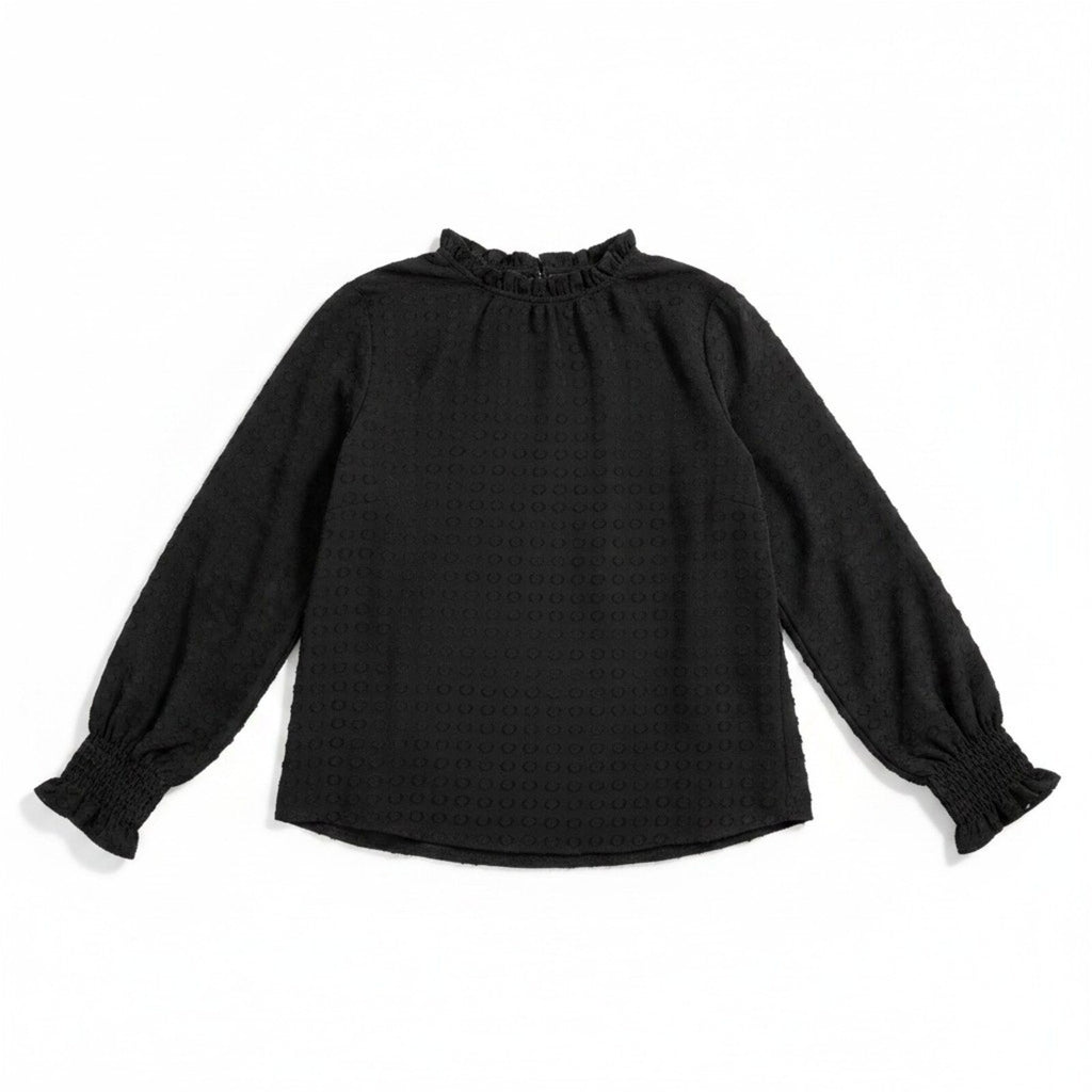 Adrianna Papell Women L Black Swiss Dot Blouse Mock Neck Long Sleeve Boho Casual