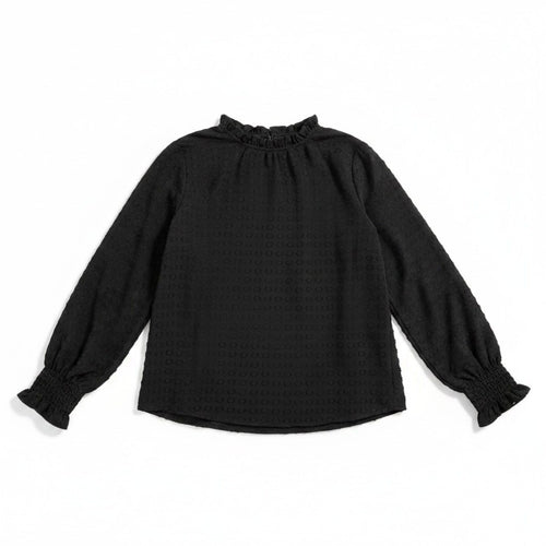 Adrianna Papell Women L Black Swiss Dot Blouse Mock Neck Long Sleeve Boho Casual