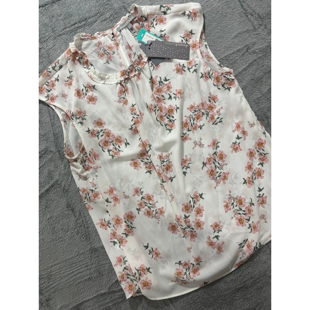 NWT Daniel Rainn Blouse Womens XL Floral Sleeveless Ruffle Neck Career Casual