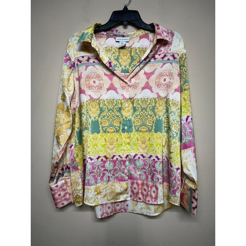 Cupcakes and Cashmere Blouse Womens Large Multicolor Print Long Sleeve Top
