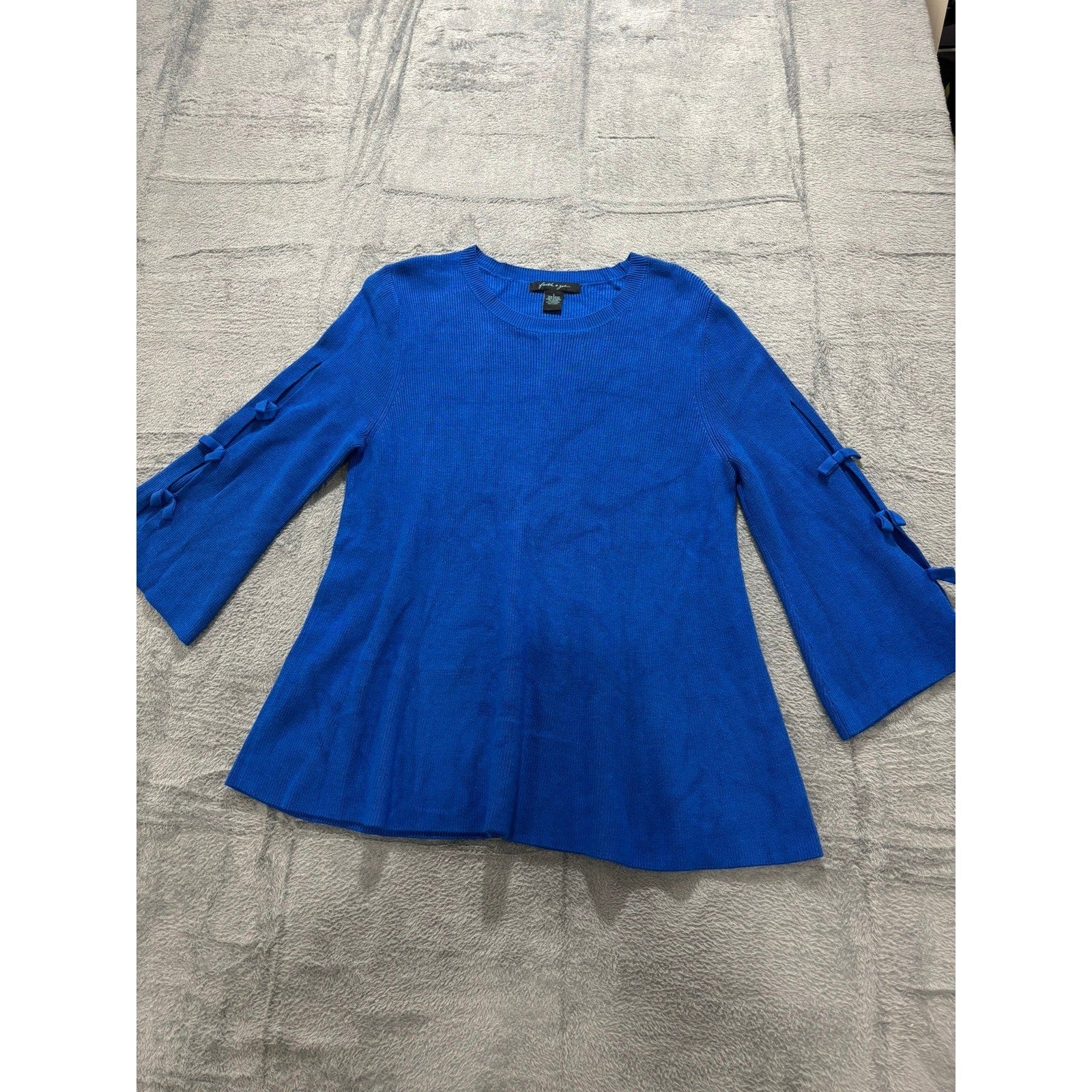 Faith & Zoe Sweater Womens Large Blue Knit Bow Sleeve Peplum Top Casual