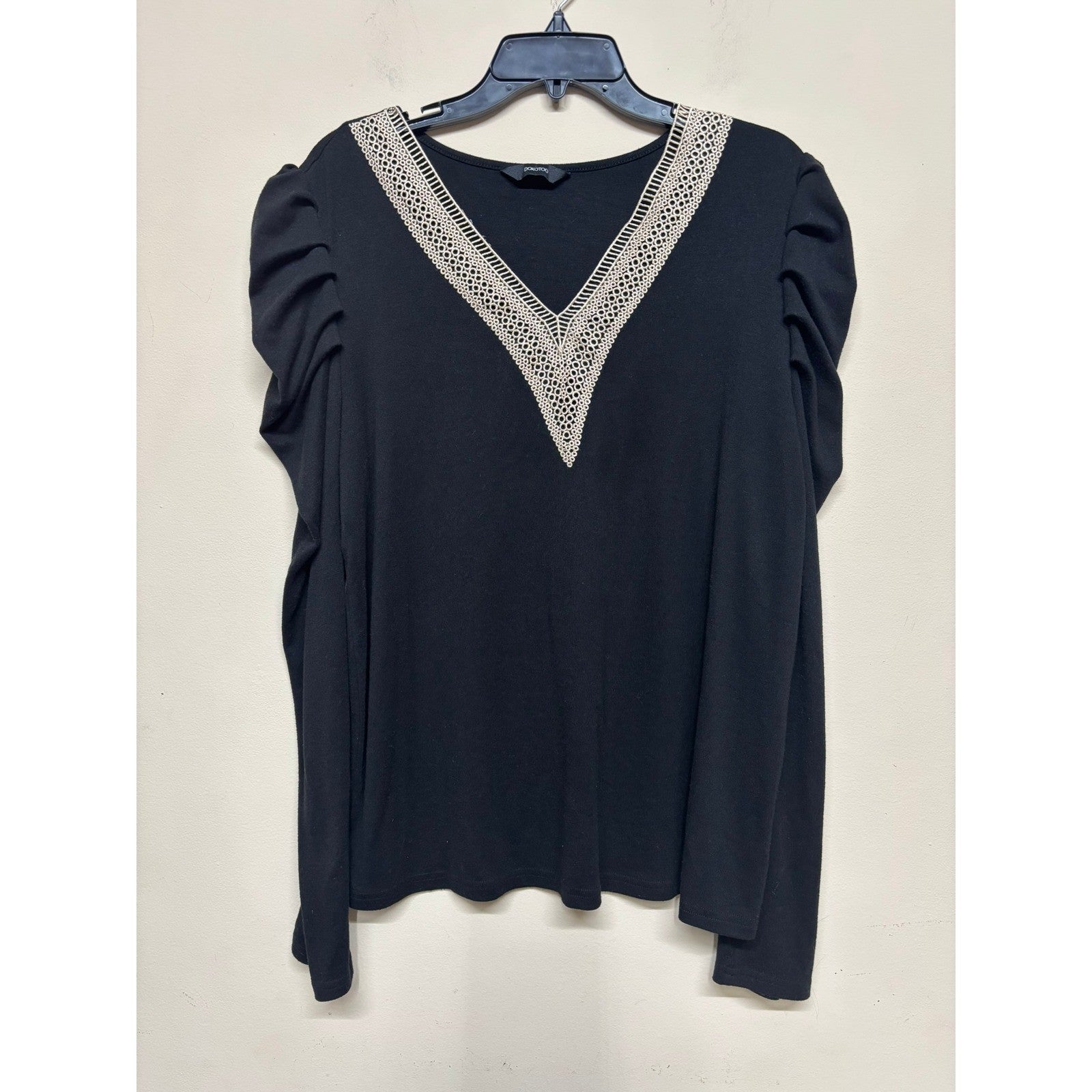 Dokotoo Black Embellished V Neck Top Womens XL Puff Sleeve Chic Evening Blouse