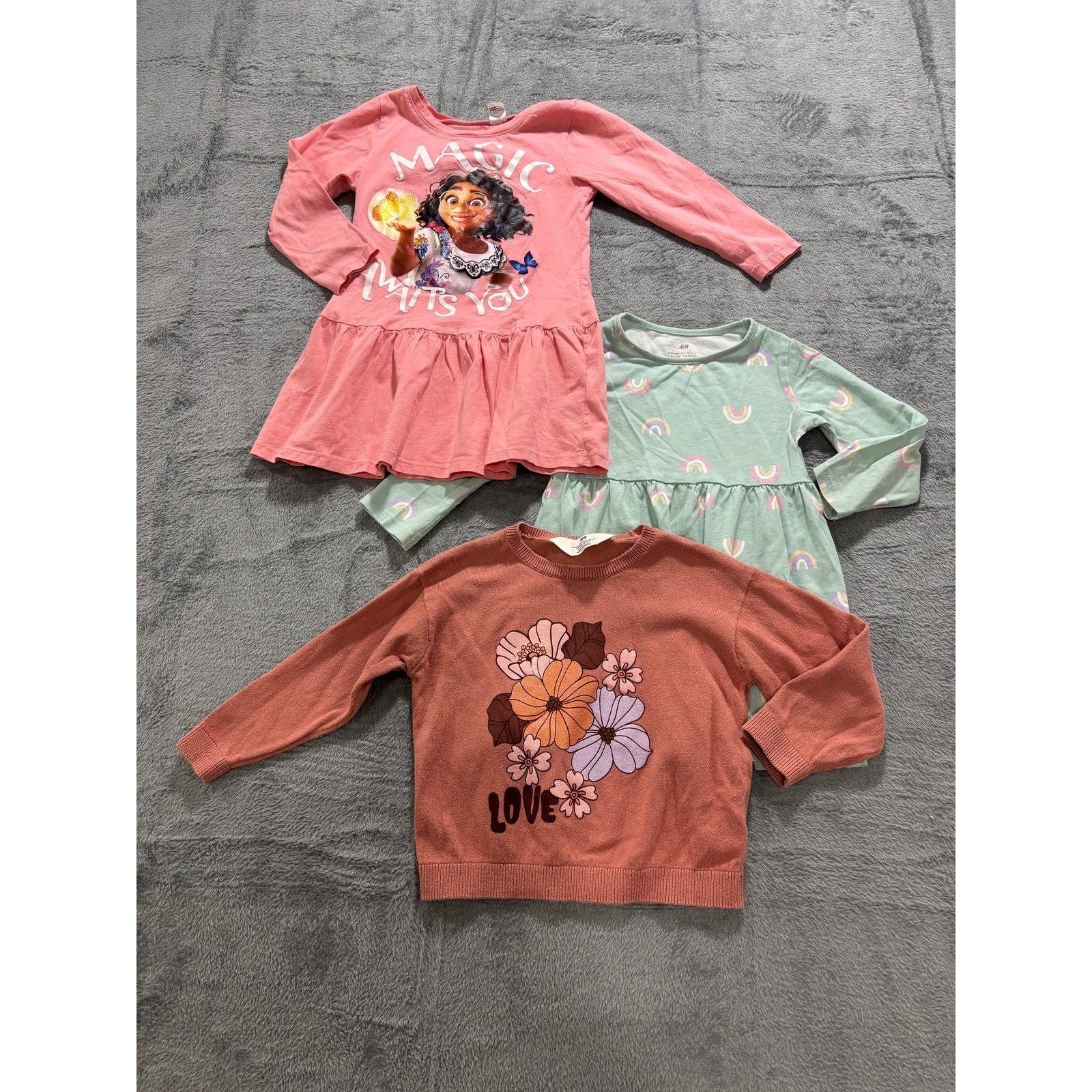 H&M Disney 3/4T Pink Mint Rust Girls Dress Sweater Lot Womens Casual Vintage 3PC