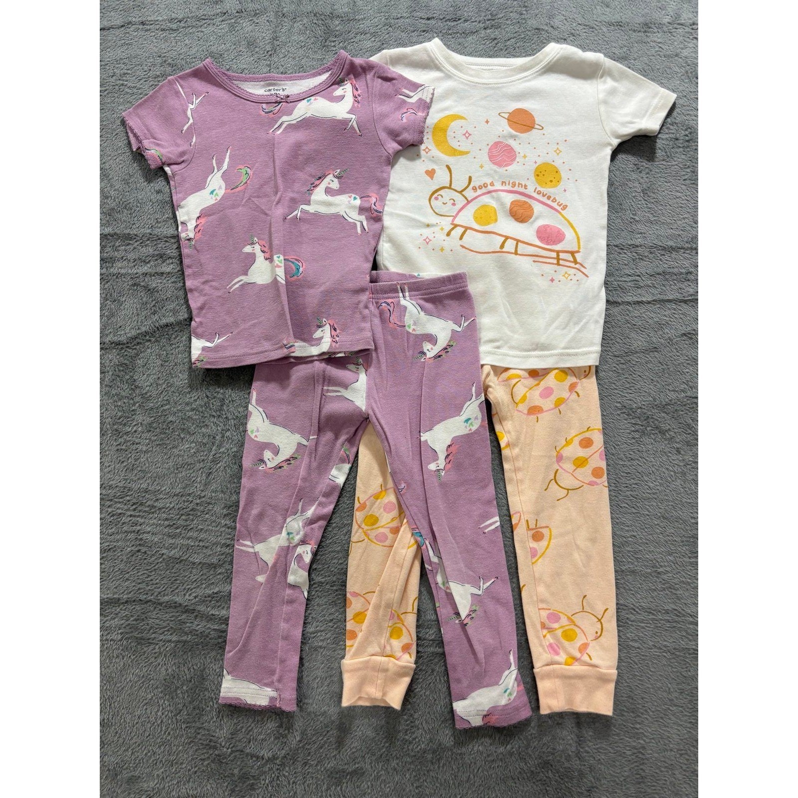 Carters 3T Purple White Unicorn Ladybug Pajamas Set 4pc Girls Womens Cozy Casual