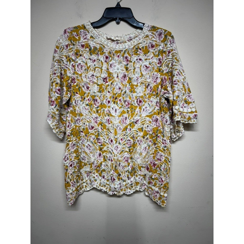 Solitaire Floral Lace Textured Blouse Top Women's Medium Cottagecore Boho