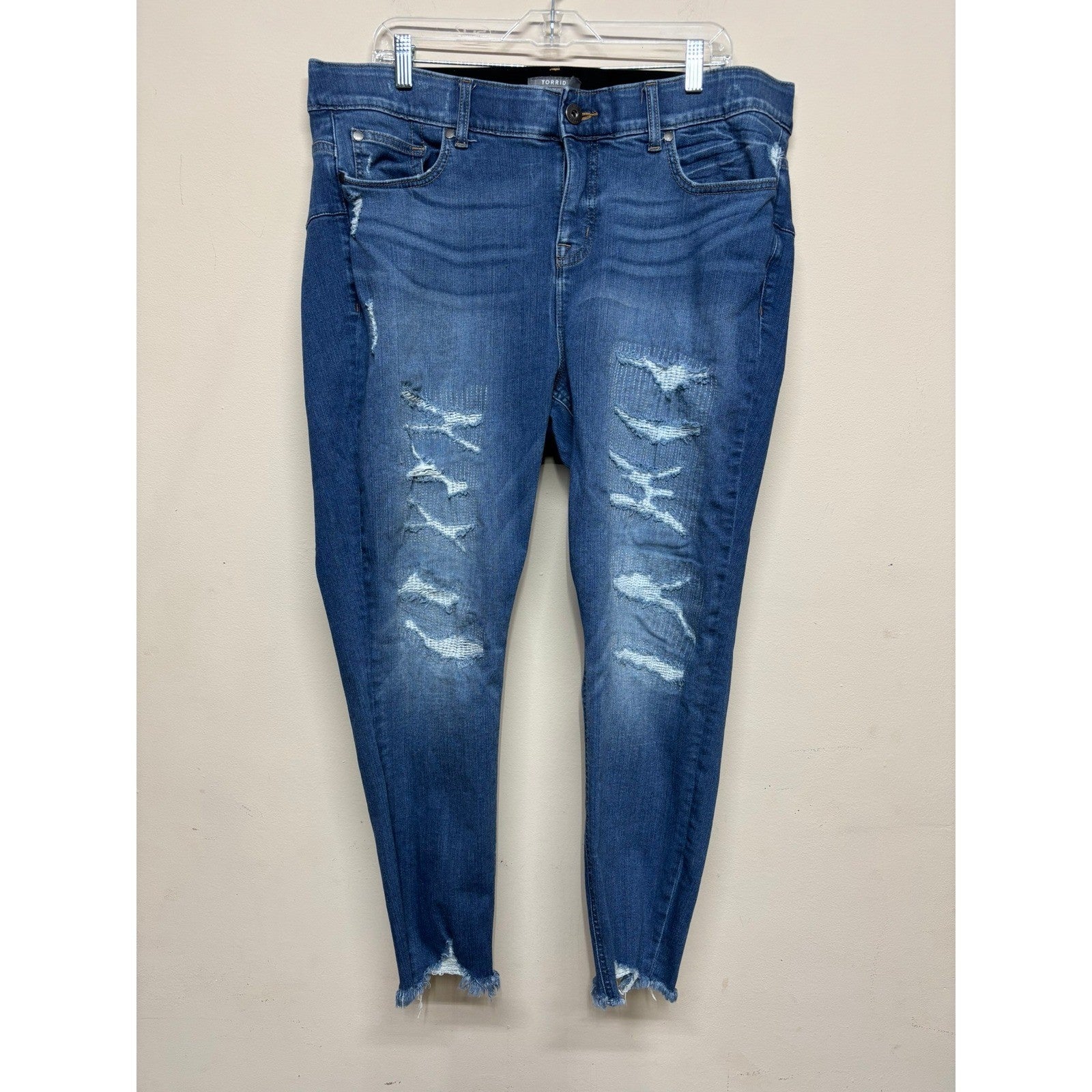 Torrid Premium Stretch Distressed Skinny Jeans Size 20R Blue Raw Hem
