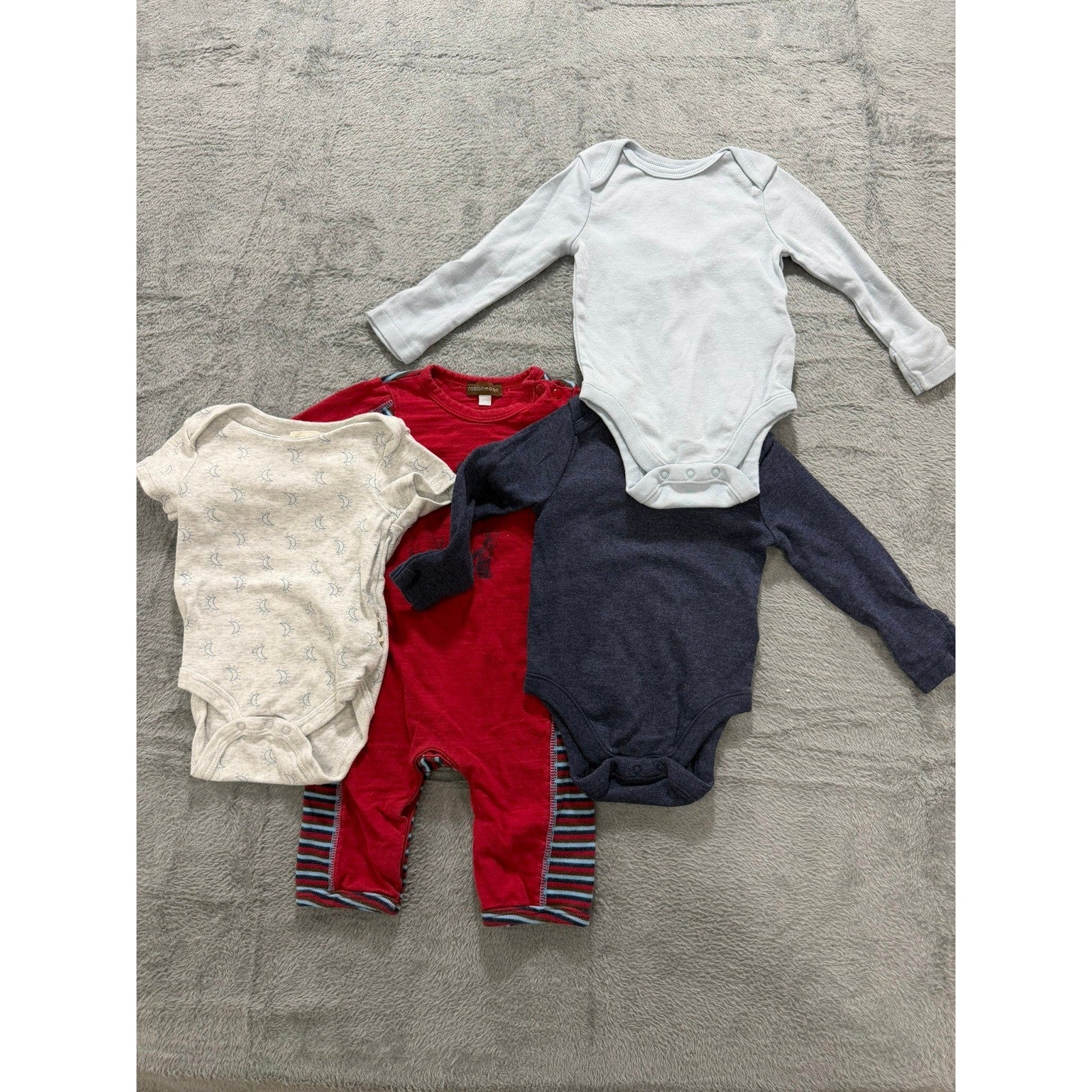 Baby Boy Clothes Bundle 3-6M Old Navy Rabbit Moon Bear Bodysuit Romper Lot 4pc
