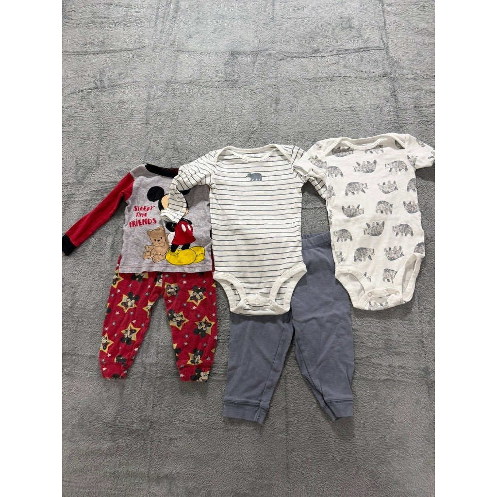 Disney Mickey Mouse & Carter's Baby Boy 12-18M Pajama Bodysuit Lot 5pc Red Blue