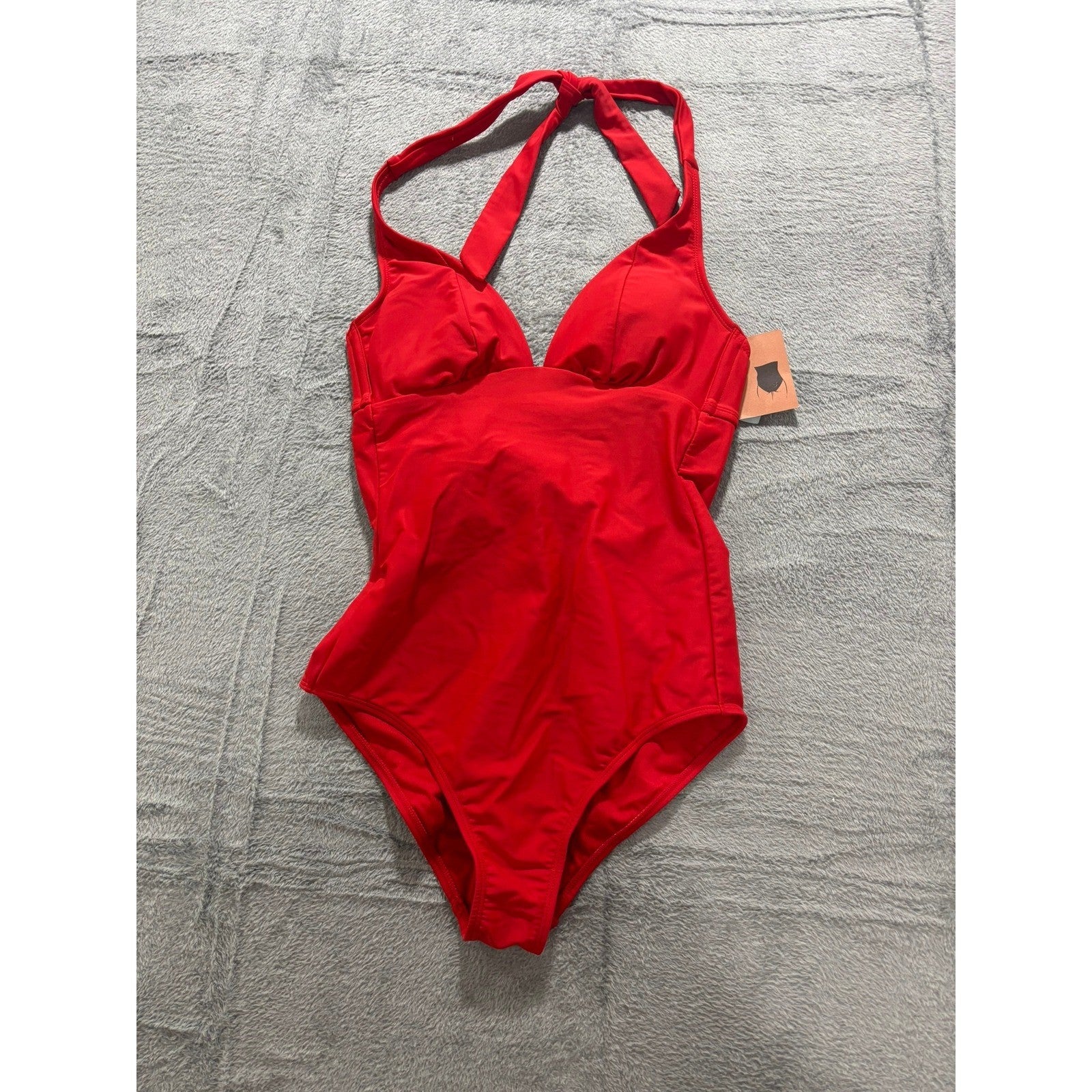 Shade & Shore One Piece Swimsuit Red Halter Tie Waist Tummy Control NWT