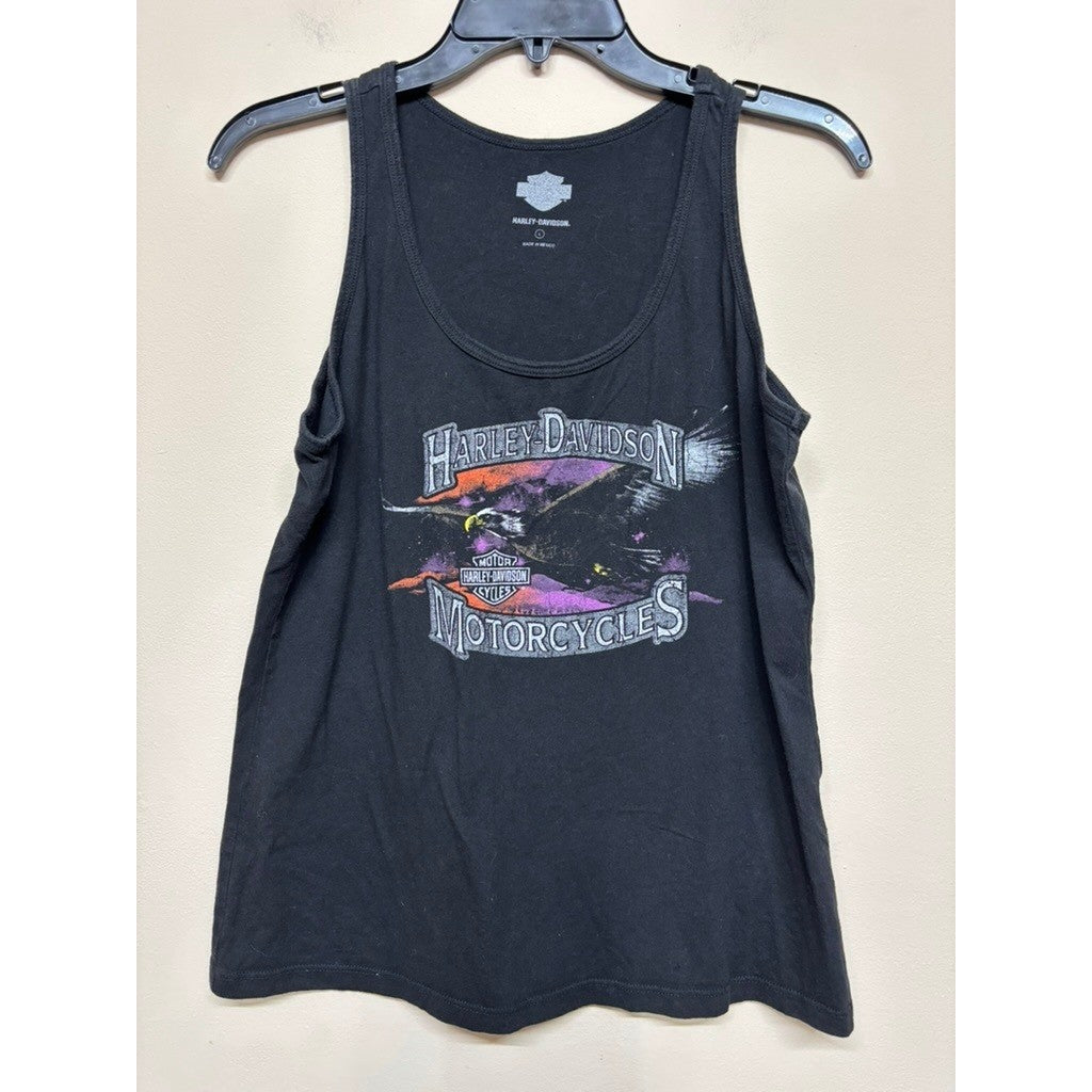 Harley-Davidson Women's Black Graphic Tank Top L Biker Motorcycle Logo