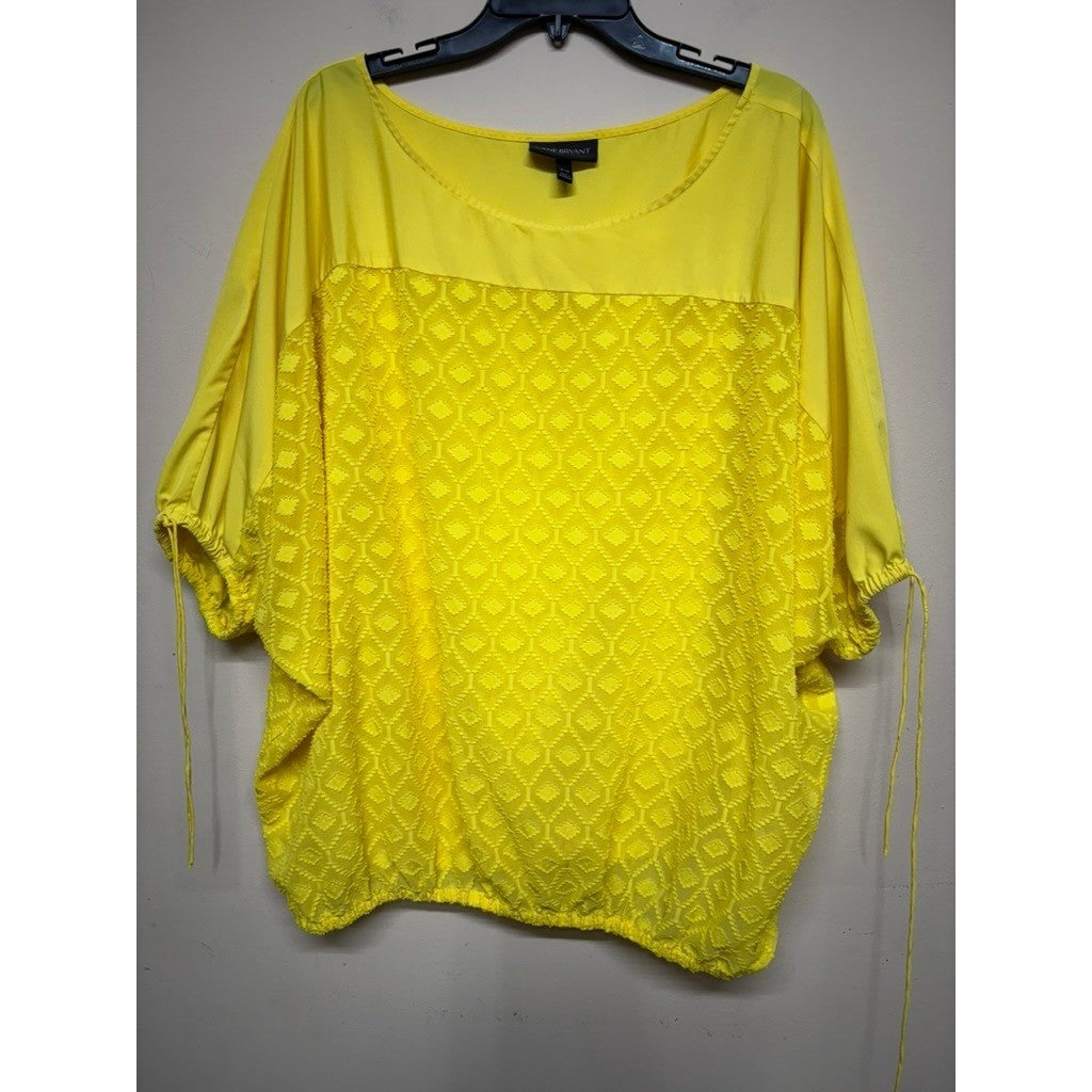 Lane Bryant Yellow Textured Blouse Womens Plus 18/20 Drawstring Sleeve Office