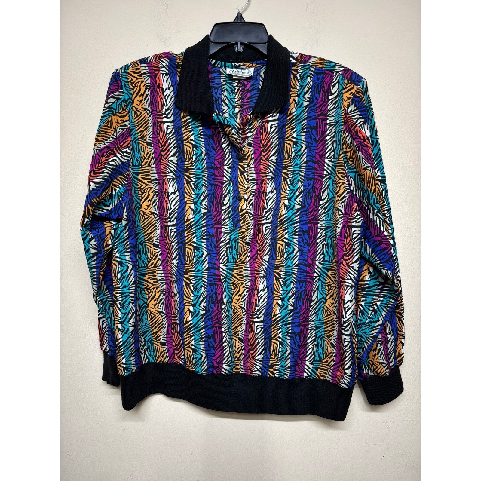 Woman Notations Colorful Abstract Animal Print Pullover Jacket Size 16W Vintage