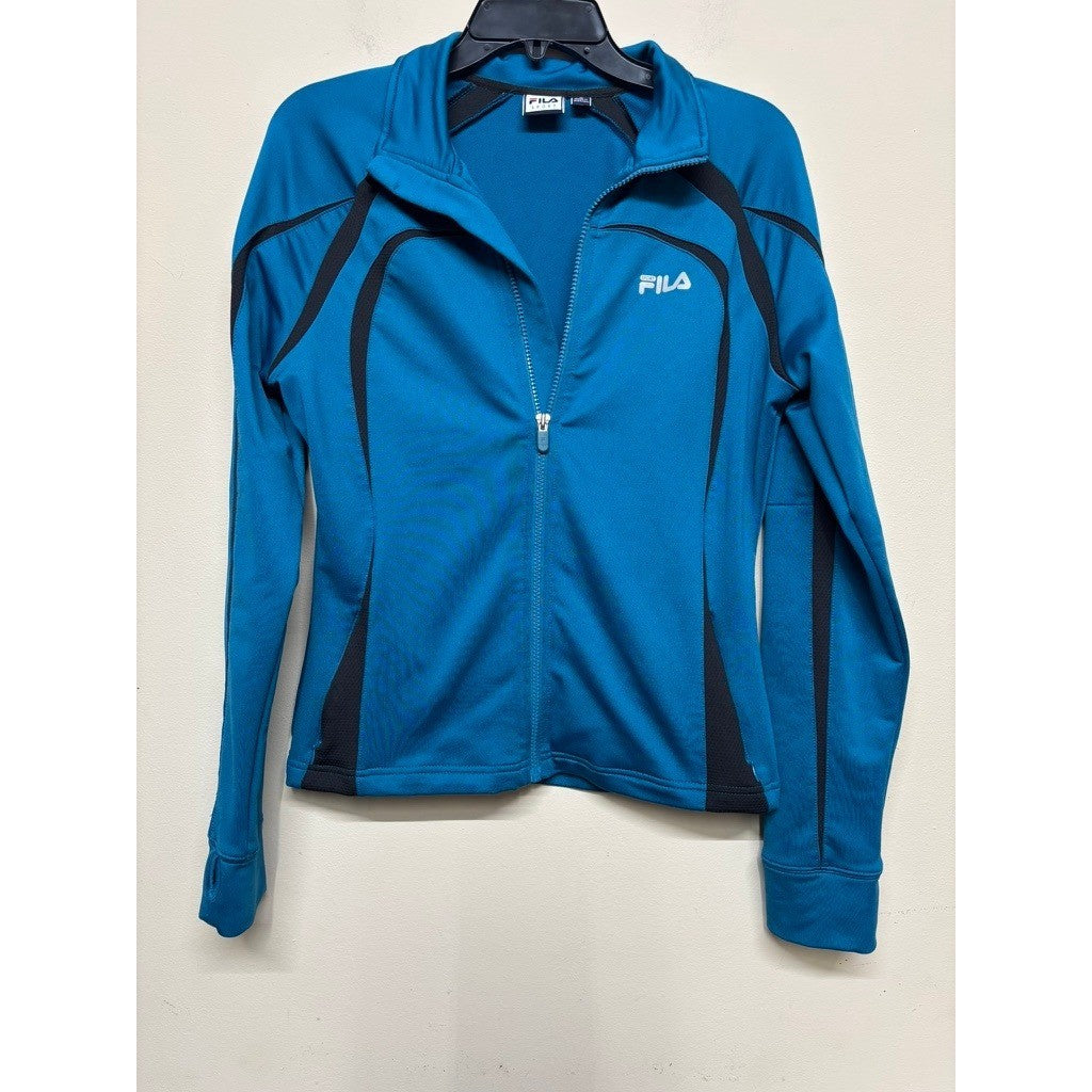 FILA Sport Womens Medium Full Zip Athletic Jacket Blue Black Performance Active