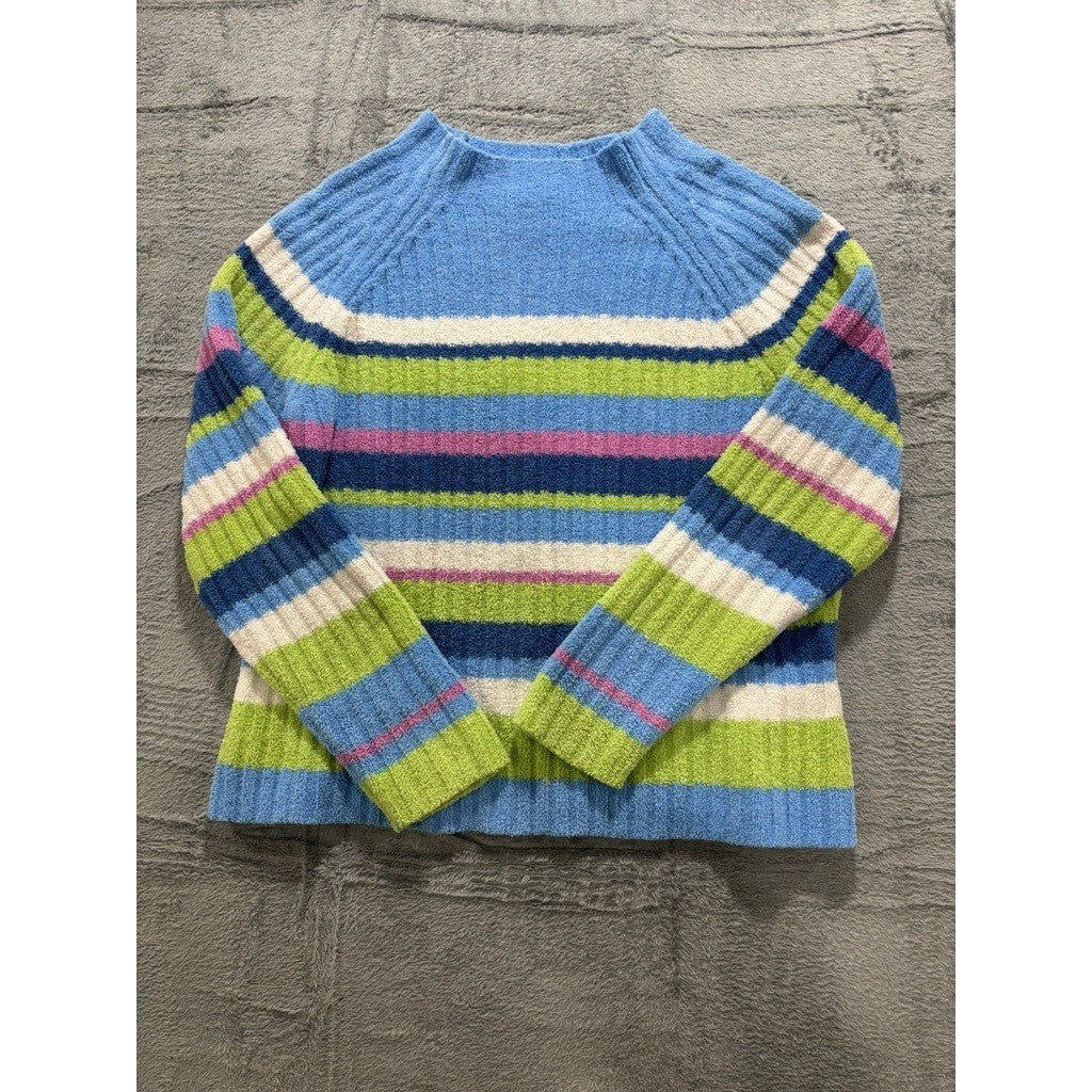 St Johns Bay Cozy Striped Sweater XL Blue Green Colorblock Soft Knit Pullover