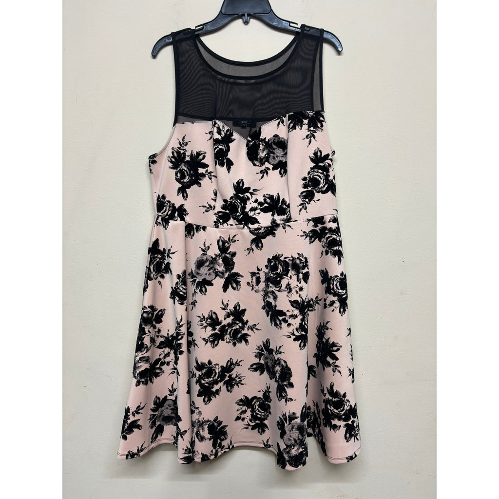 Trixxi Floral Mesh Fit & Flare Dress Size 2X Blush Black Party Dress Feminine