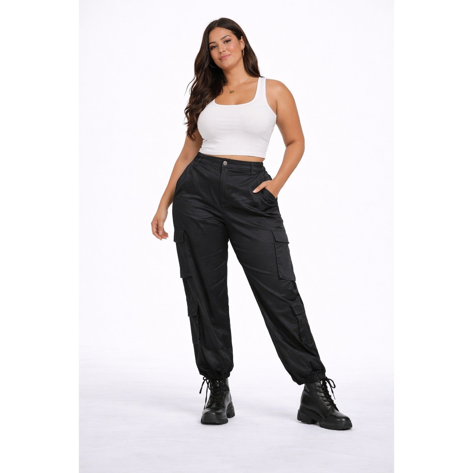 ASOS Black Cargo Jogger Pants Womens Size 18 Utility Tie Cuff Casual Everyday