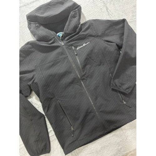 Eddie Bauer Jacket Mens M Black Full Zip Hooded Stretch Lightweight Outdoor