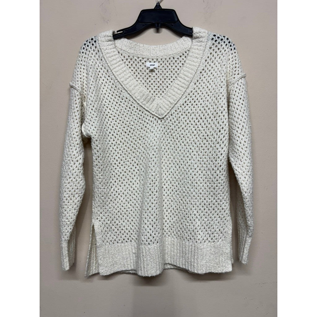 Aerie Cream Open Knit V-Neck Sweater XS Cozy Lightweight Textured Casual