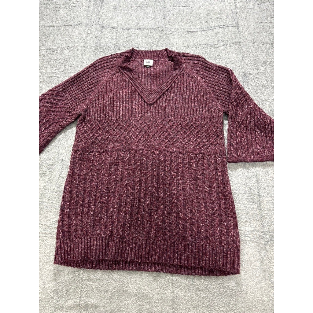 Cabi Sweater Womens Large Textured Knit Burgundy V Neck Cozy Fall Top
