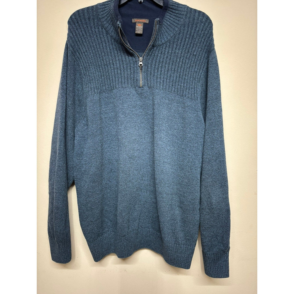 Dockers Mens XXL Blue Quarter Zip Knit Sweater Pullover Casual Cotton