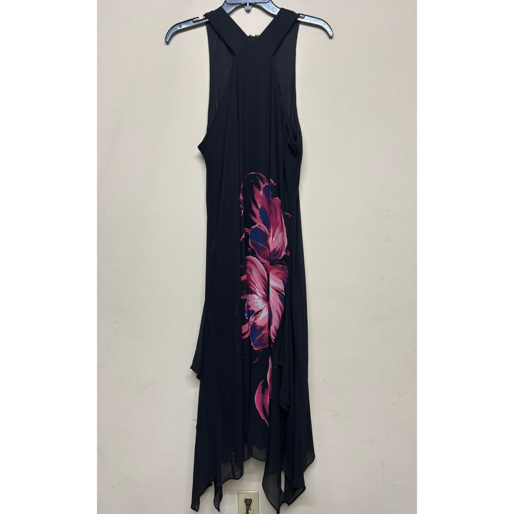 Jennifer Lopez Black Floral Asymmetrical Maxi Dress L Sleeveless Chiffon Dance
