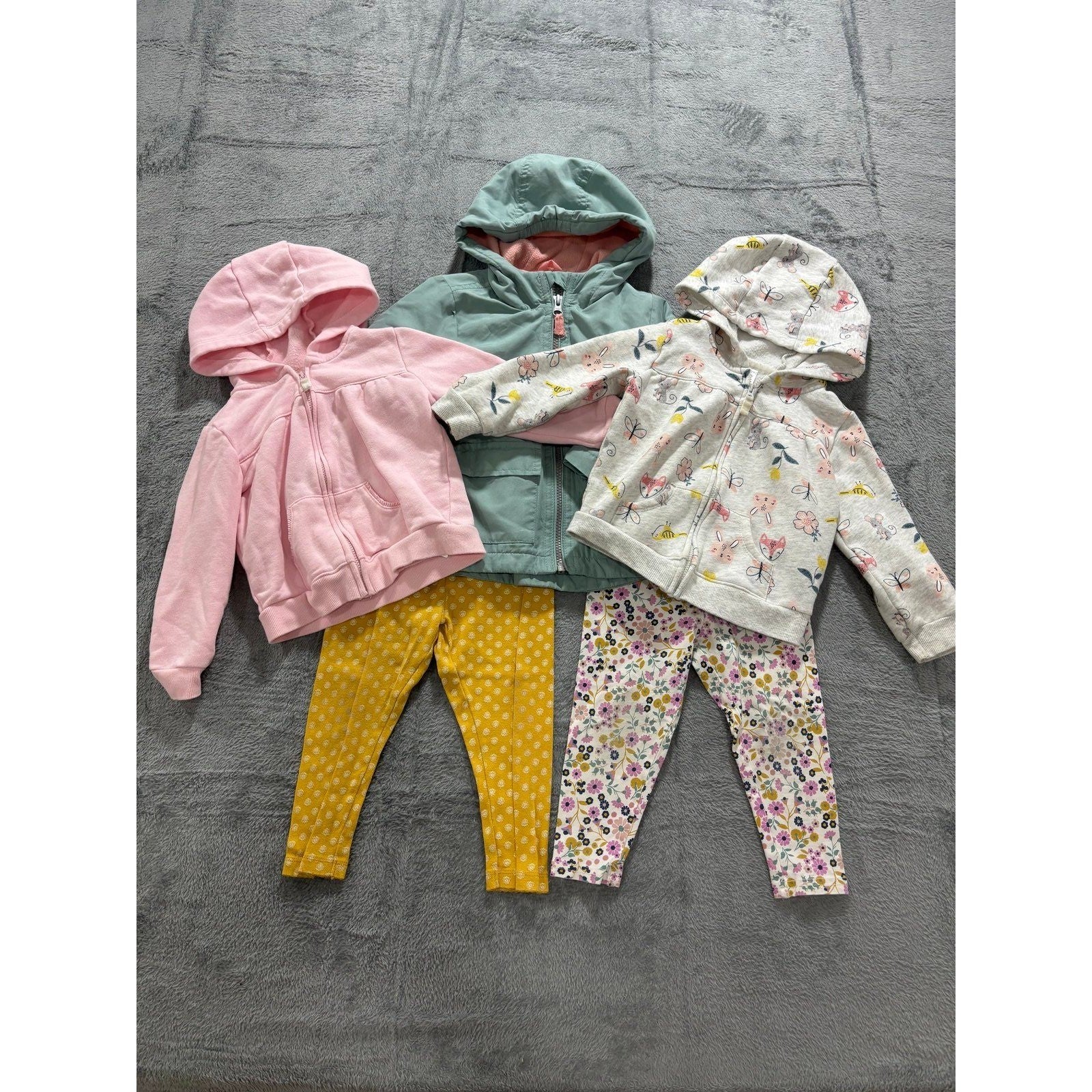 Carters OshKosh 24M Pink Green Floral Animal Hoodie Jacket Leggings Lot 5pc