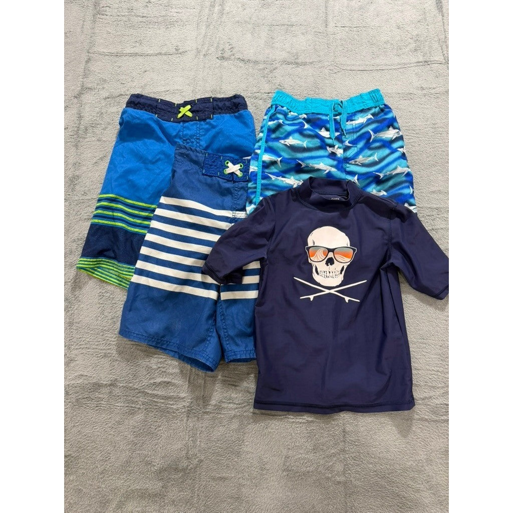 Boys Swim Bundle Cherokee Arizona Rash Guard & 3 Swim Trunks Size 6-10 4pc Lot