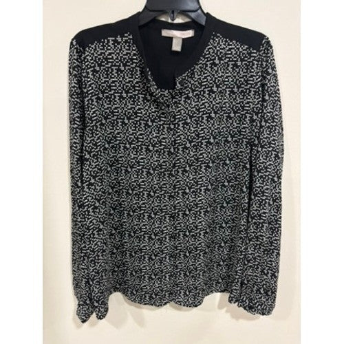 Forever 21 Contemporary Geometric Print Blouse Black White V Neck L Career Work
