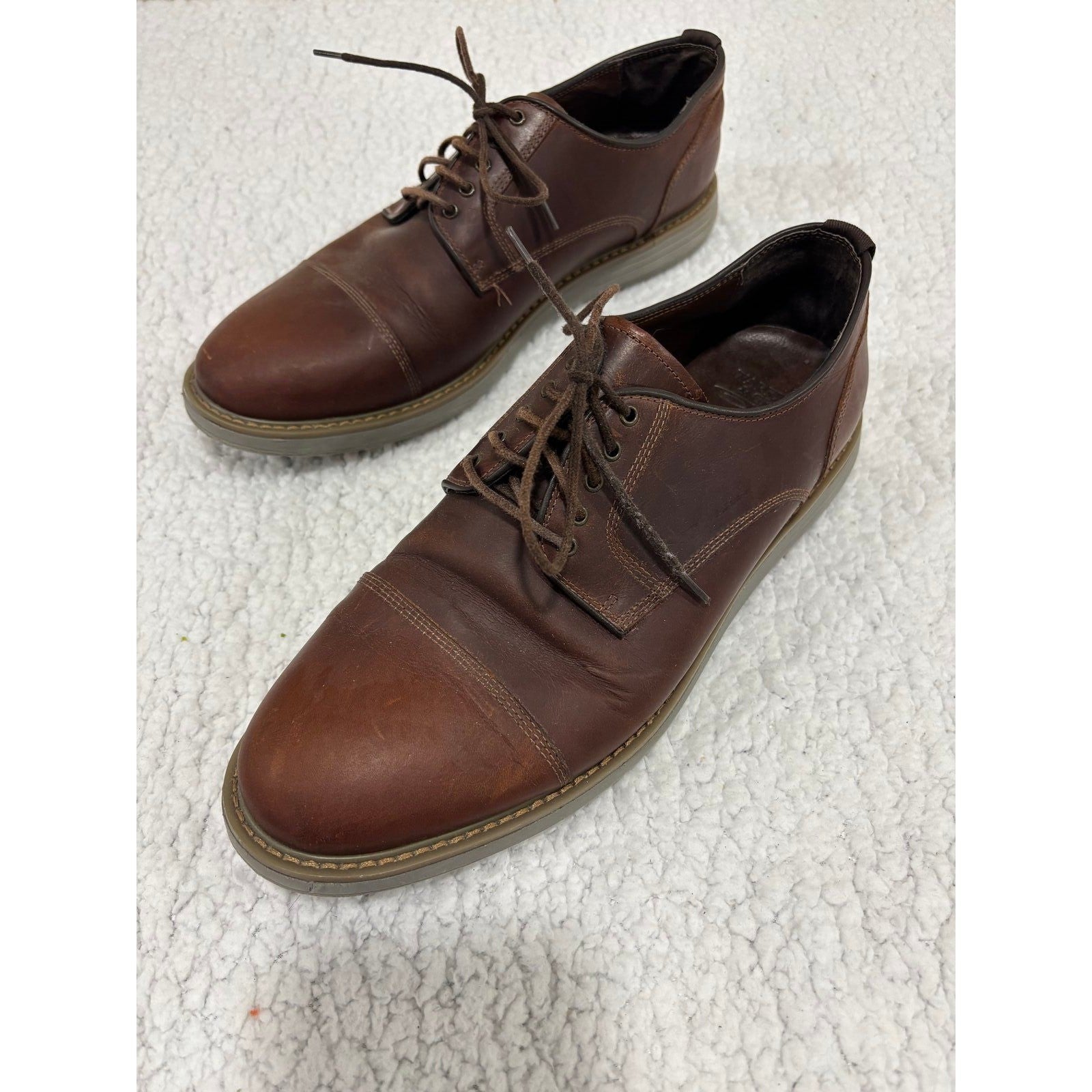 Warfield & Grand 10 Brown Leather Cap Toe Derby Shoes Casual Preppy Mens