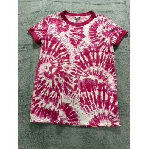LuLaRoe Pink White Tie Dye Ringer Tee Shirt Womens Large Short Sleeve Festival