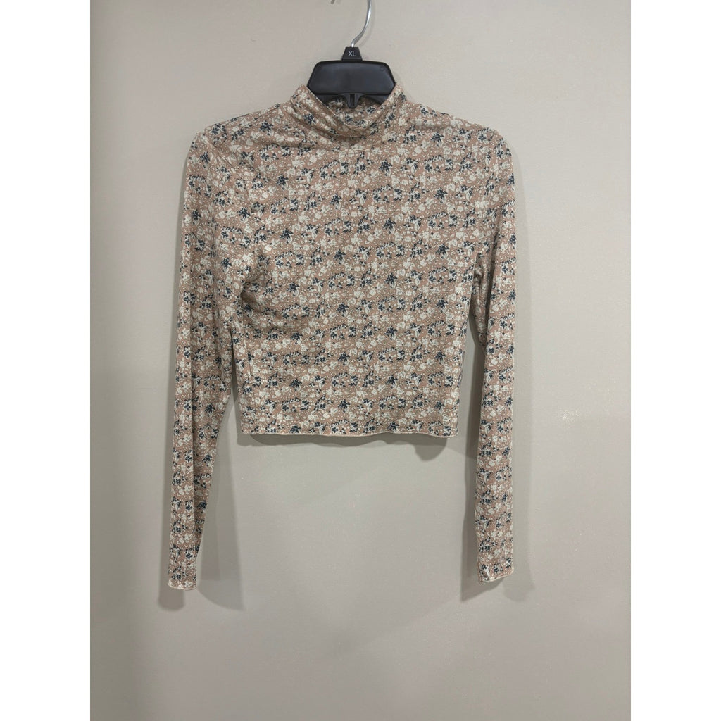 Fitz + Eddi Floral Crop Top M Mock Neck Long Sleeve Y2K Stretch Blouse