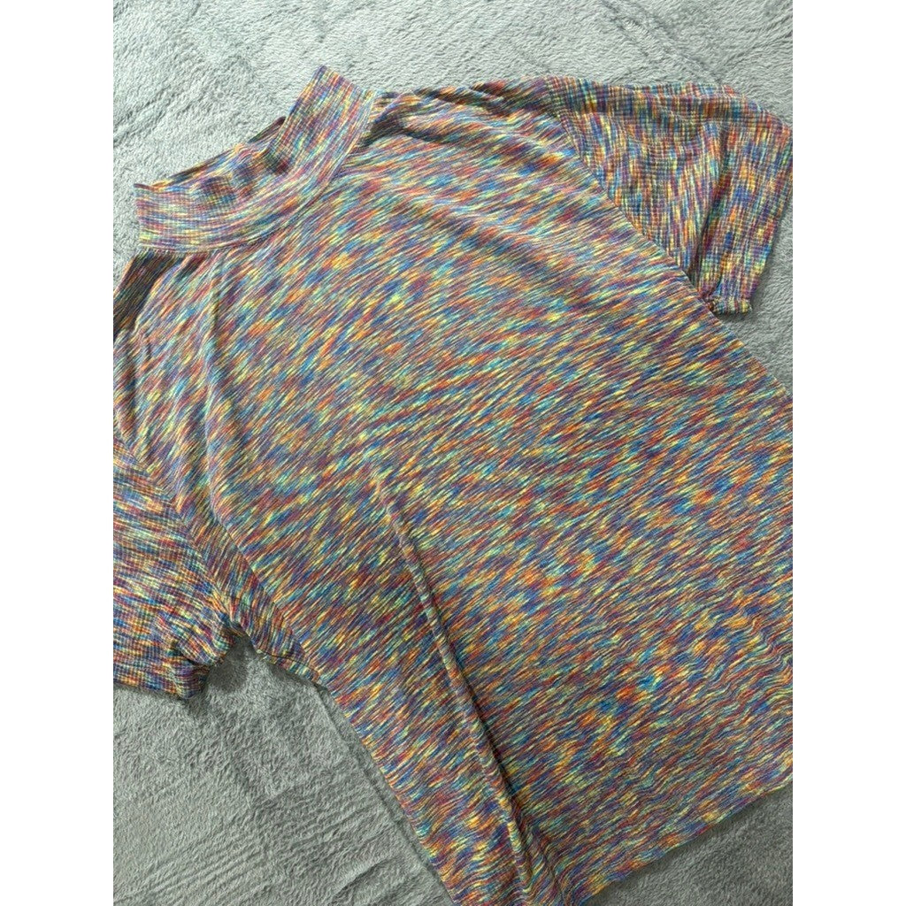 Venezia Jeans 2X Top Womens 18 20 Multicolor Mock Neck Y2K Stretch Retro Tee