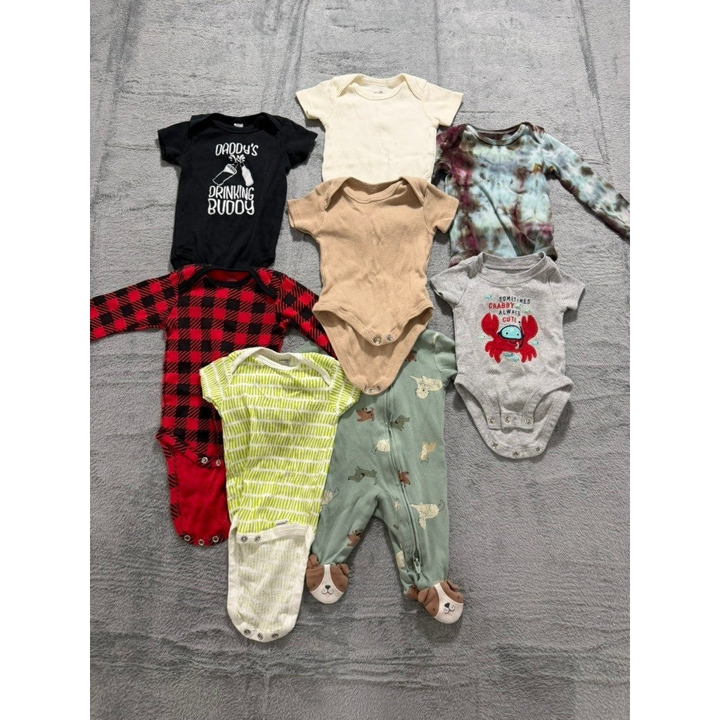 Baby Onesies Sleeper Bundle Gerber Carters NB 3M 6M 9M Plaid Tie Dye 8pc Set