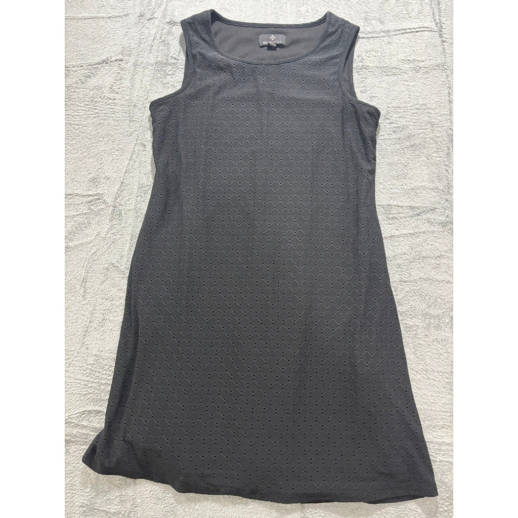 Ronni Nicole Black Eyelet Dress Sleeveless A Line Casual Classic Midi