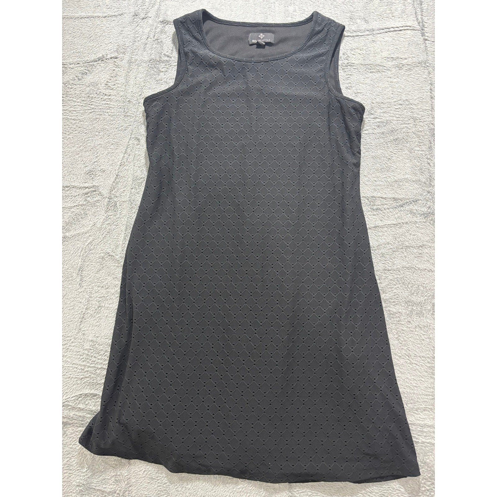 Ronni Nicole Black Eyelet Dress Sleeveless A Line Casual Classic Midi