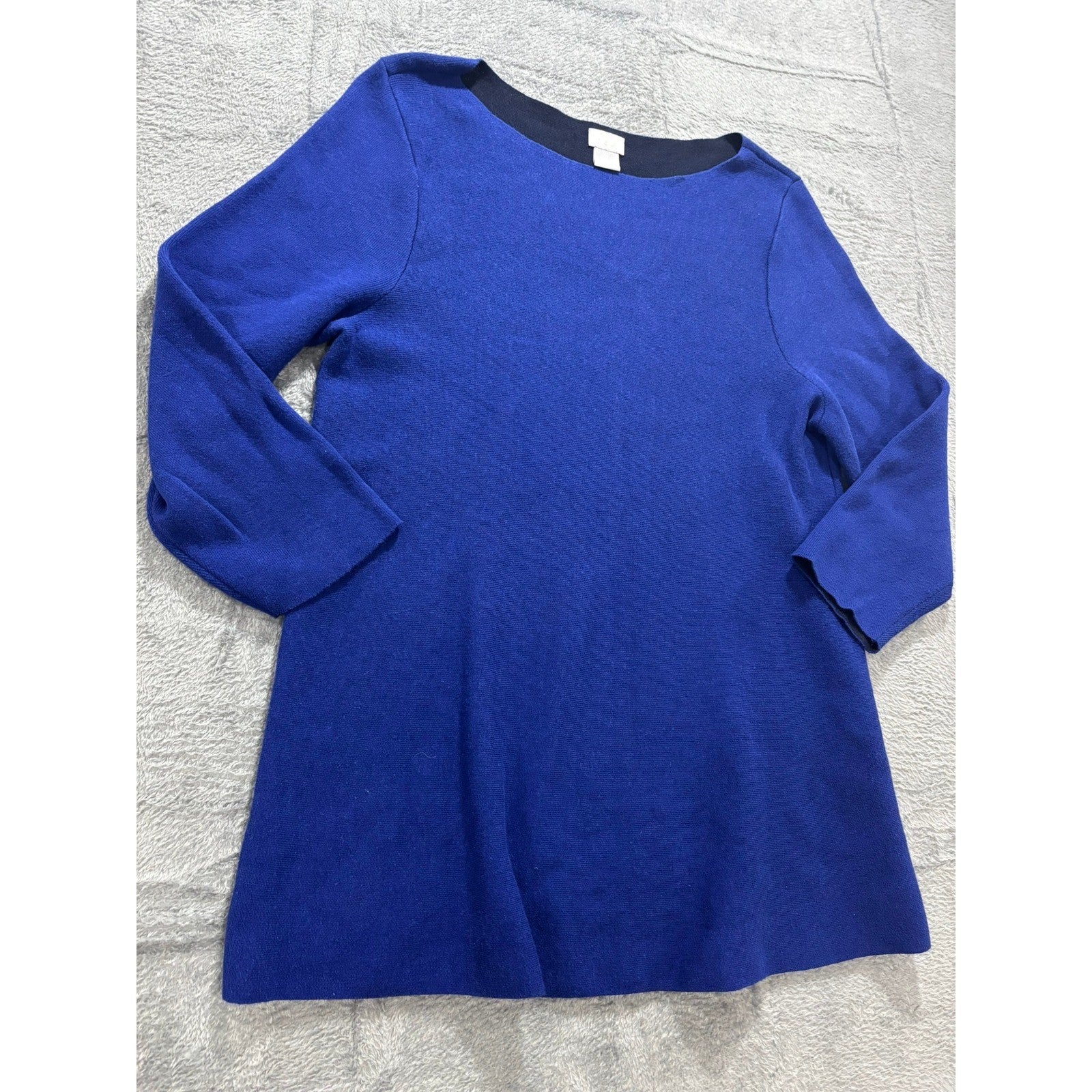 Chicos Blue Knit Sweater Top Size 2 Womens 3/4 Sleeve Minimal Classic