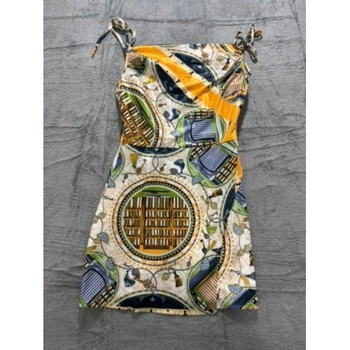 AKIRA Scarf Print Bodycon Mini Dress Womens S Y2K Tie Strap Party Dress
