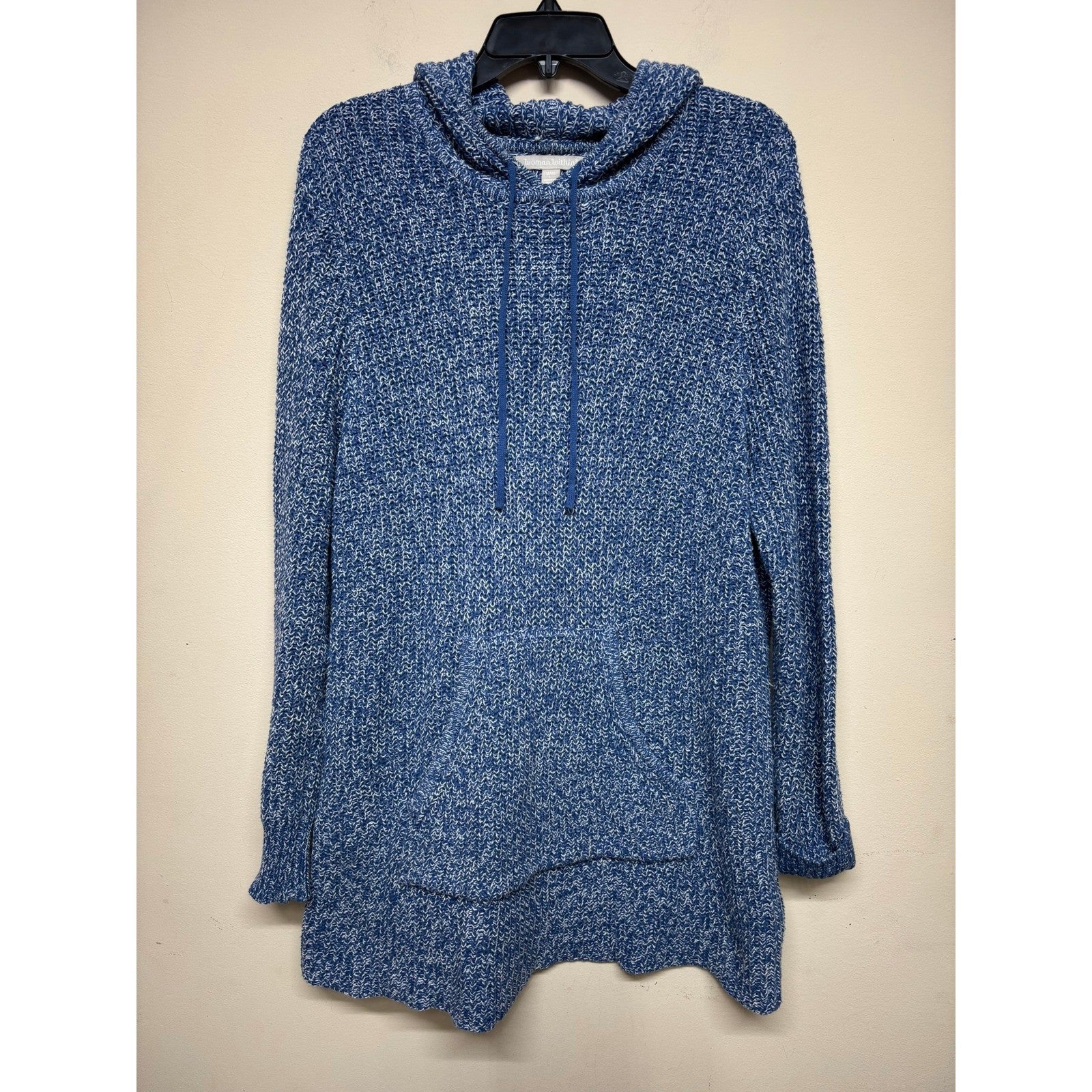 Woman Within Plus Size 18/20 Blue Marled Knit Hoodie Sweater Casual