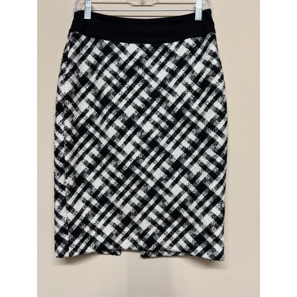 White House Black Market Tweed Pencil Skirt Size 2 Black White Wool Blend