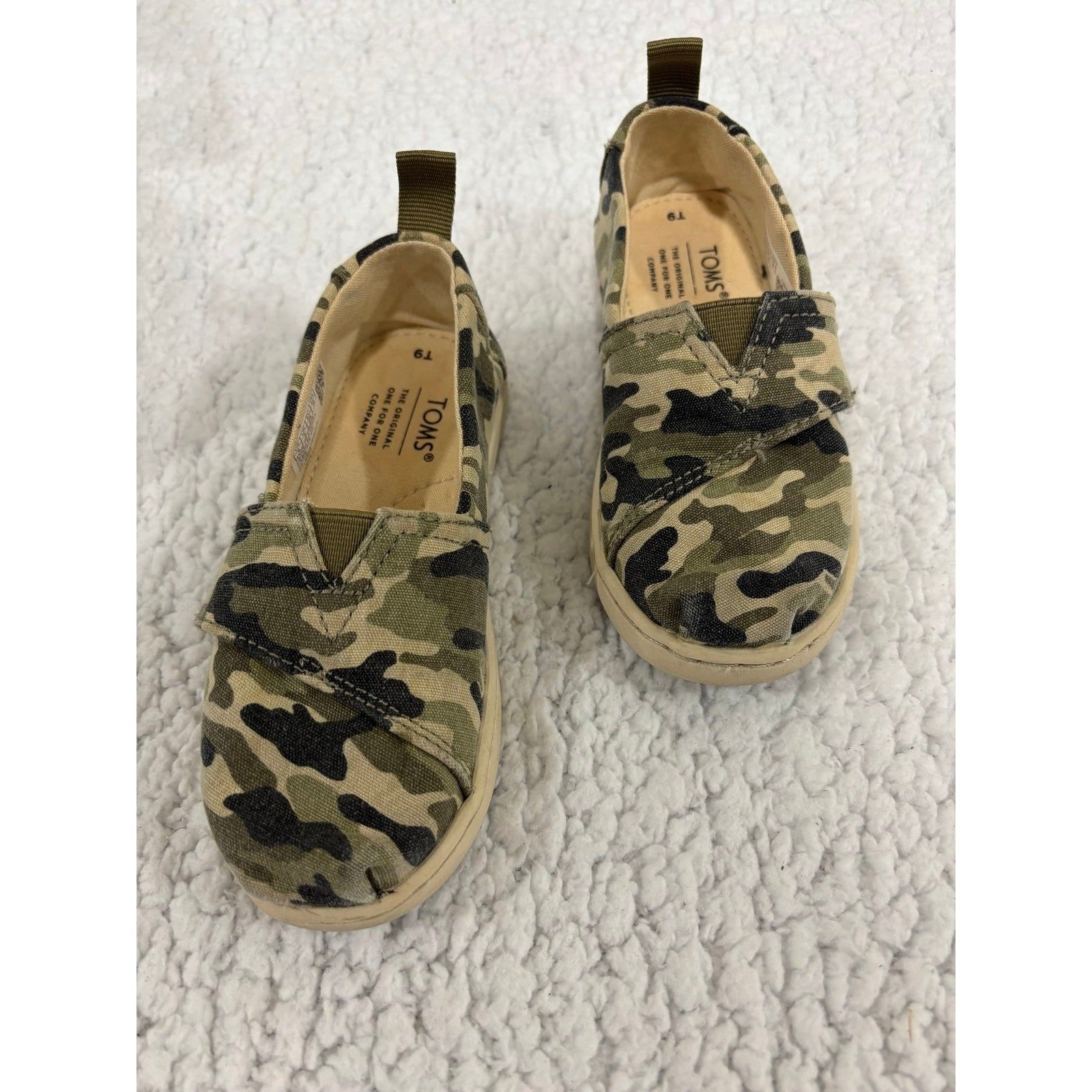 TOMS 9 Green Camo Alpargata Slip On Shoes Toddler Boys Casual Vintage