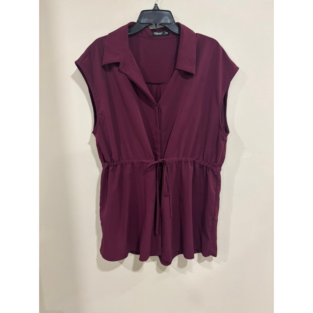 SHEIN Curve 1XL Burgundy Sleeveless Blouse Collared Workwear Chic Flowy Top