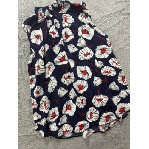 My Michelle Floral Top Womens M Navy Sleeveless Smocked Neck Boho Blouse