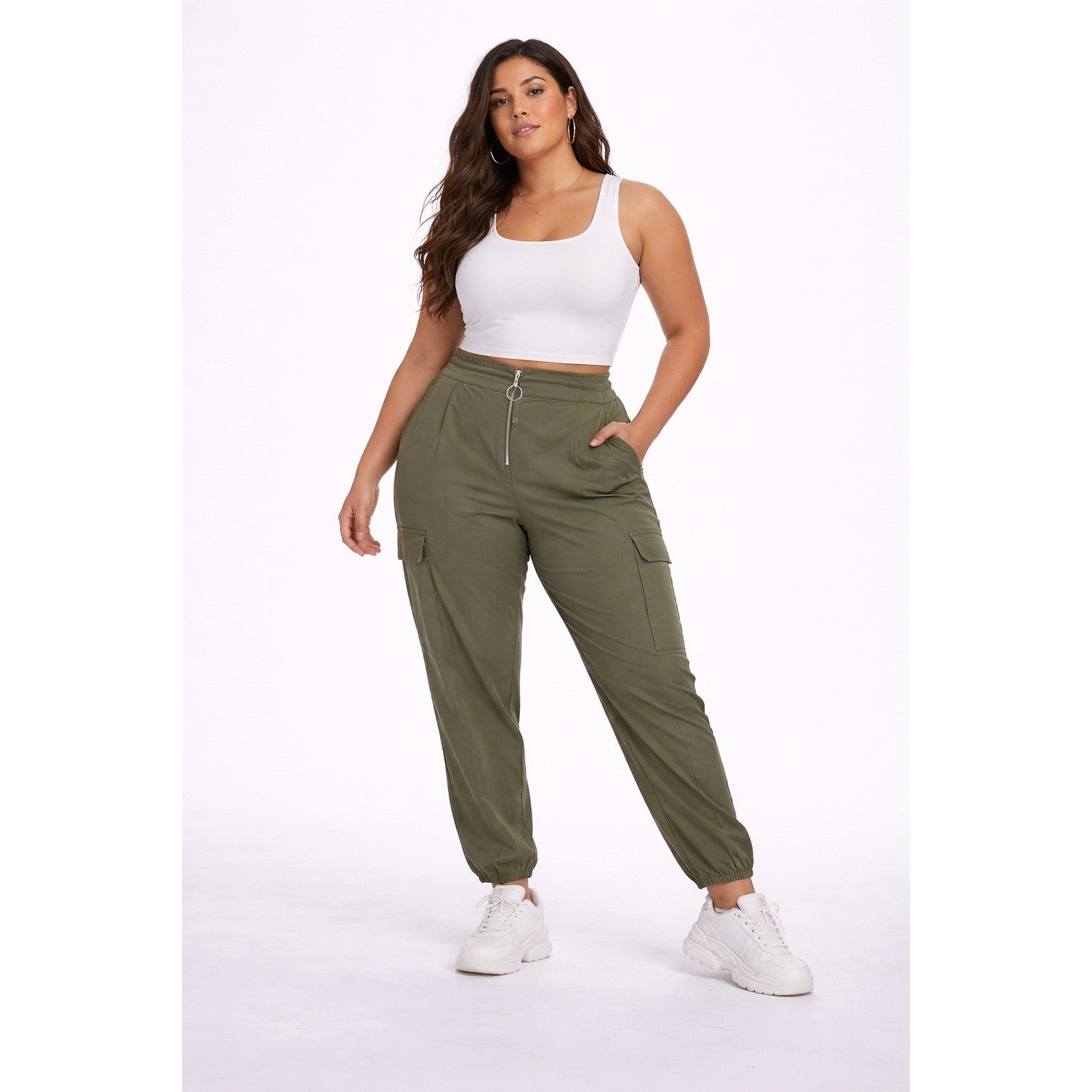 Fashion to Figure Olive Cargo Jogger Pants Women 2x Zip Front Relaxed Utility
