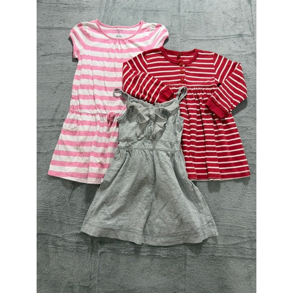 Hanna Andersson Lands End Cherokee Girls Dress Bundle Striped Gray Pink Red 4 5
