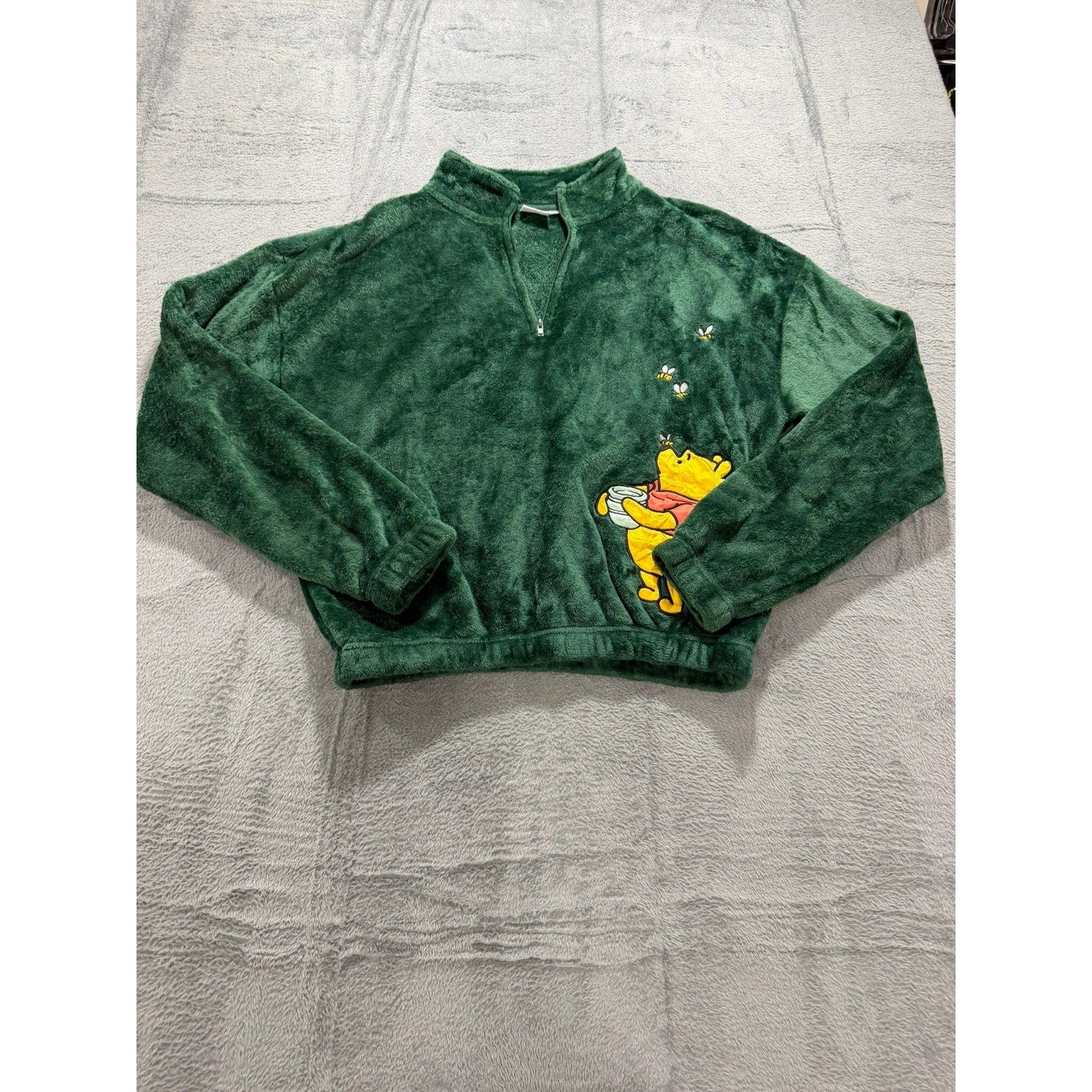 Disney Winnie the Pooh Green Quarter Zip Fleece Pullover Honey Bee Medium