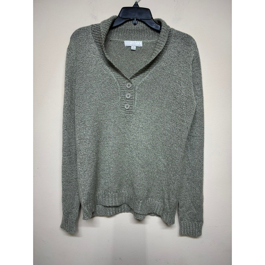 Carolyn Taylor Green Knit Henley Sweater Women's XL Cozy Casual Top